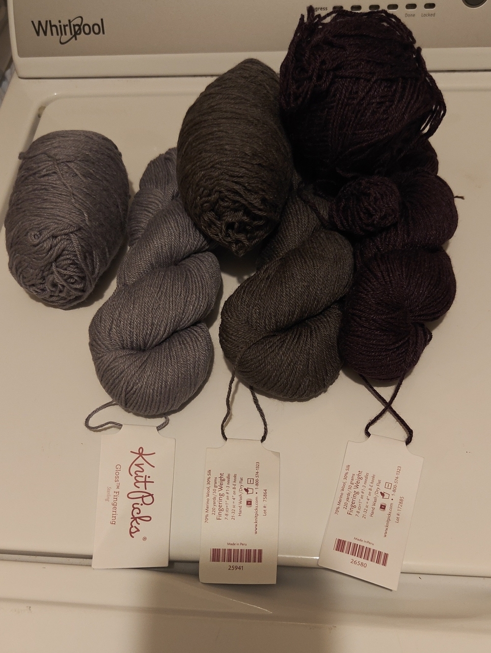 KnitPicks Yarn Collection — Gray, Charcoal, and Plum Shades